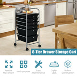 6 Drawers Rolling Storage Cart Organizer-Transparent