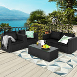 4 Pieces Patio Rattan Conversation Set with Cushions and Coffee Table