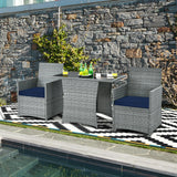 3 Pieces Patio Rattan Furniture Set with Cushioned Armrest Sofa