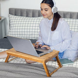 Bamboo Laptop Lap Tray with Adjustable Legs and Tilting Heat-dissipation Top