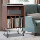 Freestanding Record Player Stand Storage Cabinet with Metal Legs