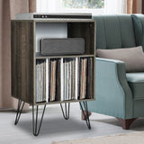 Freestanding Record Player Stand Storage Cabinet with Metal Legs