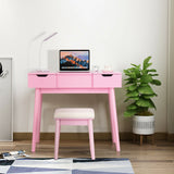 Makeup Vanity Table Set with Flip Top Mirror and 2 Drawers-Pink