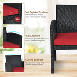 4 Pieces Rattan Patio Furniture Set with Weather Resistant Cushions and Tempered Glass Tabletop