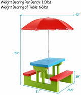 Kids Picnic Folding Table and Bench with Umbrella