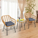 3 Pieces Rattan Furniture Set with Cushioned Chair Table