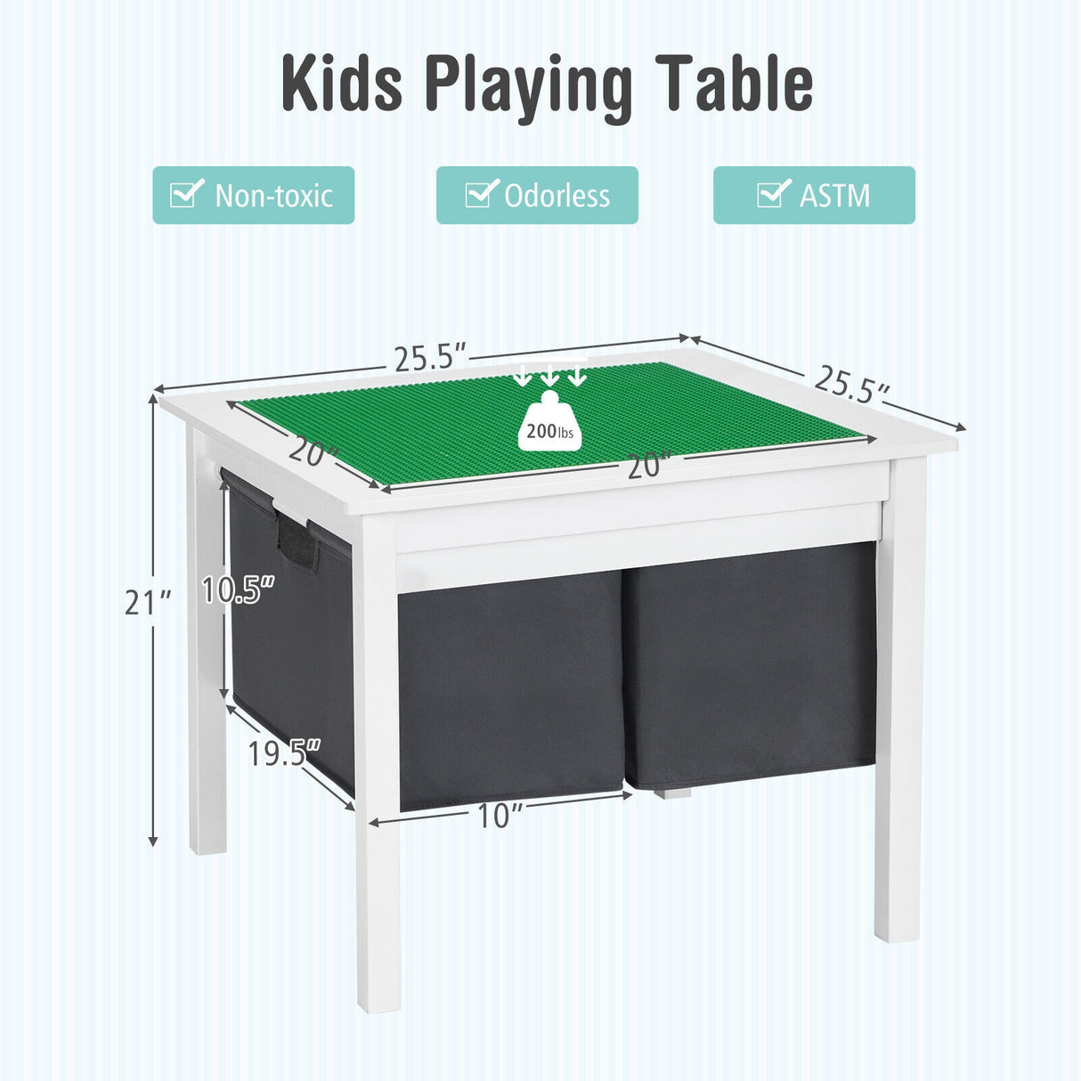 2-in-1 Kids Double-sided Activity Building Block Table with Drawers