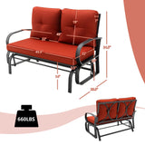 Patio 2-Person Glider Bench Rocking Loveseat with Cushioned Armrest-Red