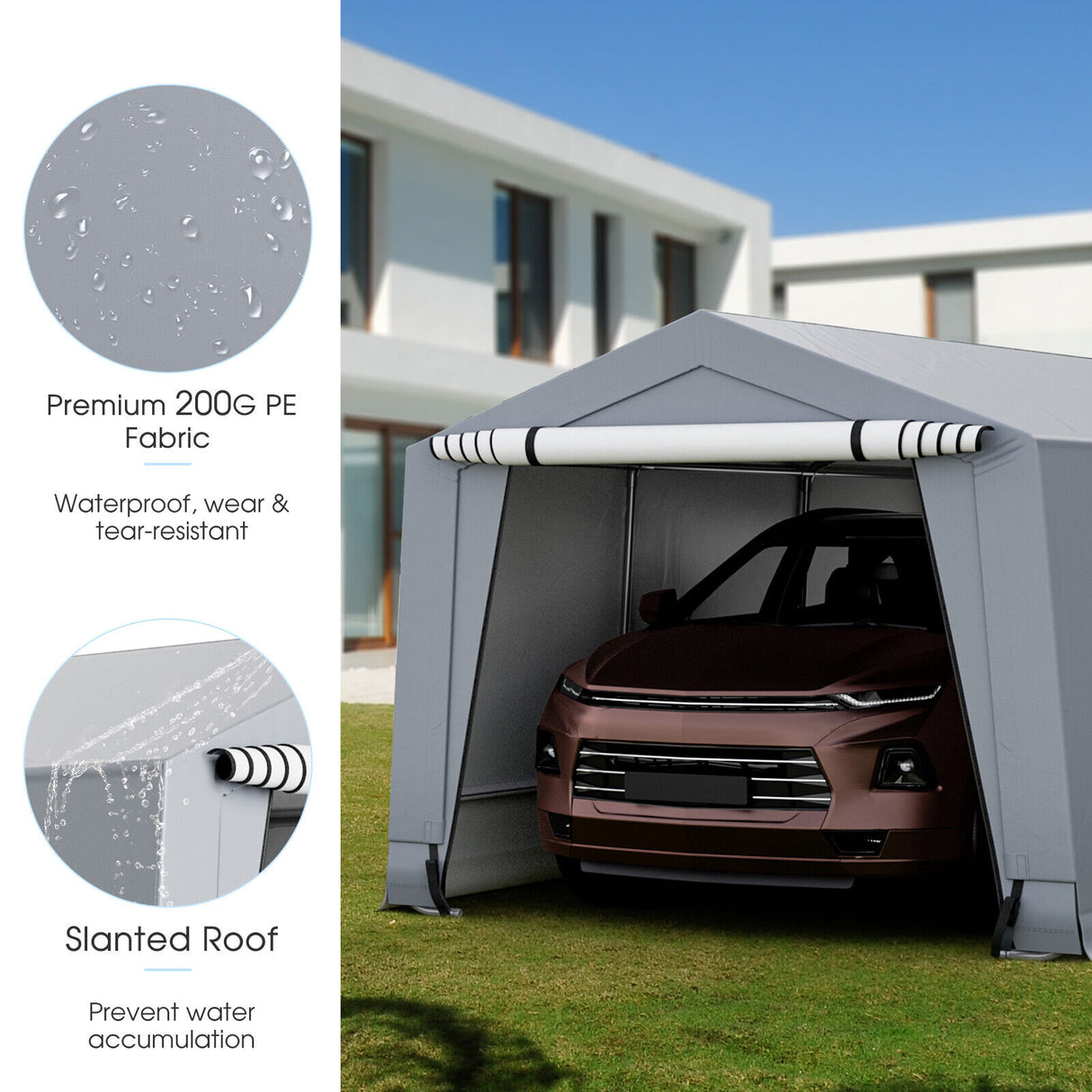 10 x 16/10 x 20 Feet Outdoor Heavy-Duty Carport with 2 Doors