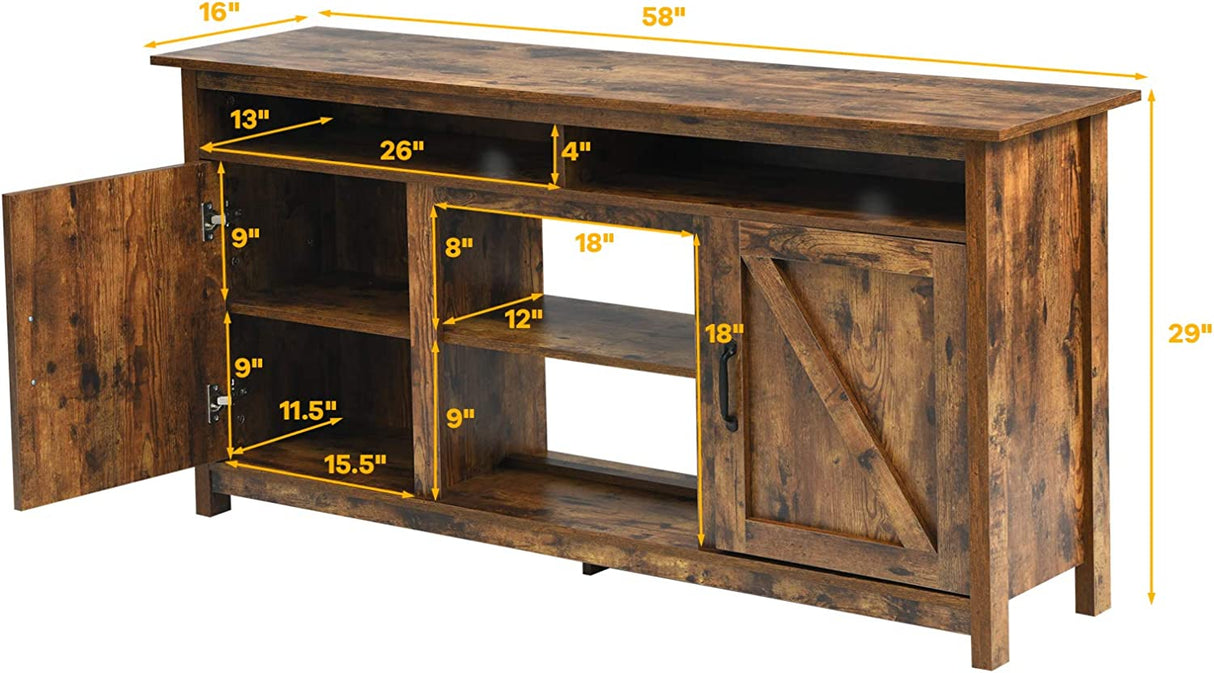 60"Industrial TV Stand Entertainment Center with Shelve and Cabinet-Brown
