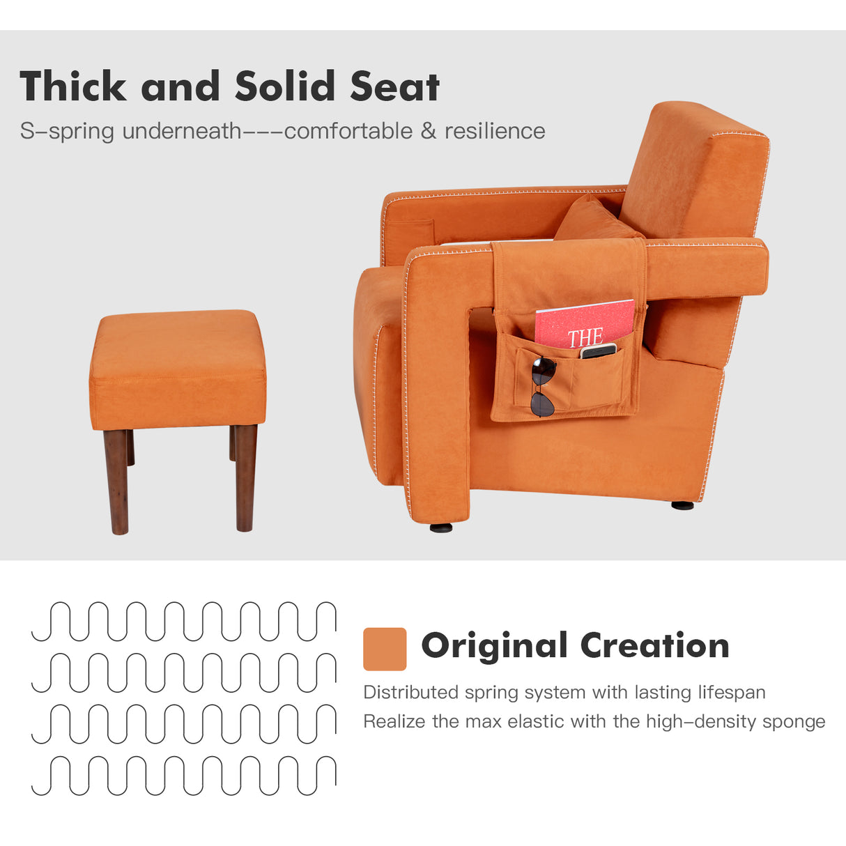 Modern Berber Fleece Single Sofa Chair with Ottoman and Waist Pillow