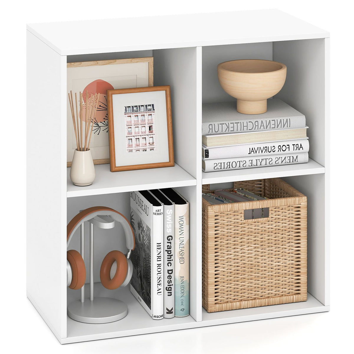 4-Cube Book Shelf Tool-Free Assembly Wooden Bookshelf Modern Bookcase Storage Organizer-White