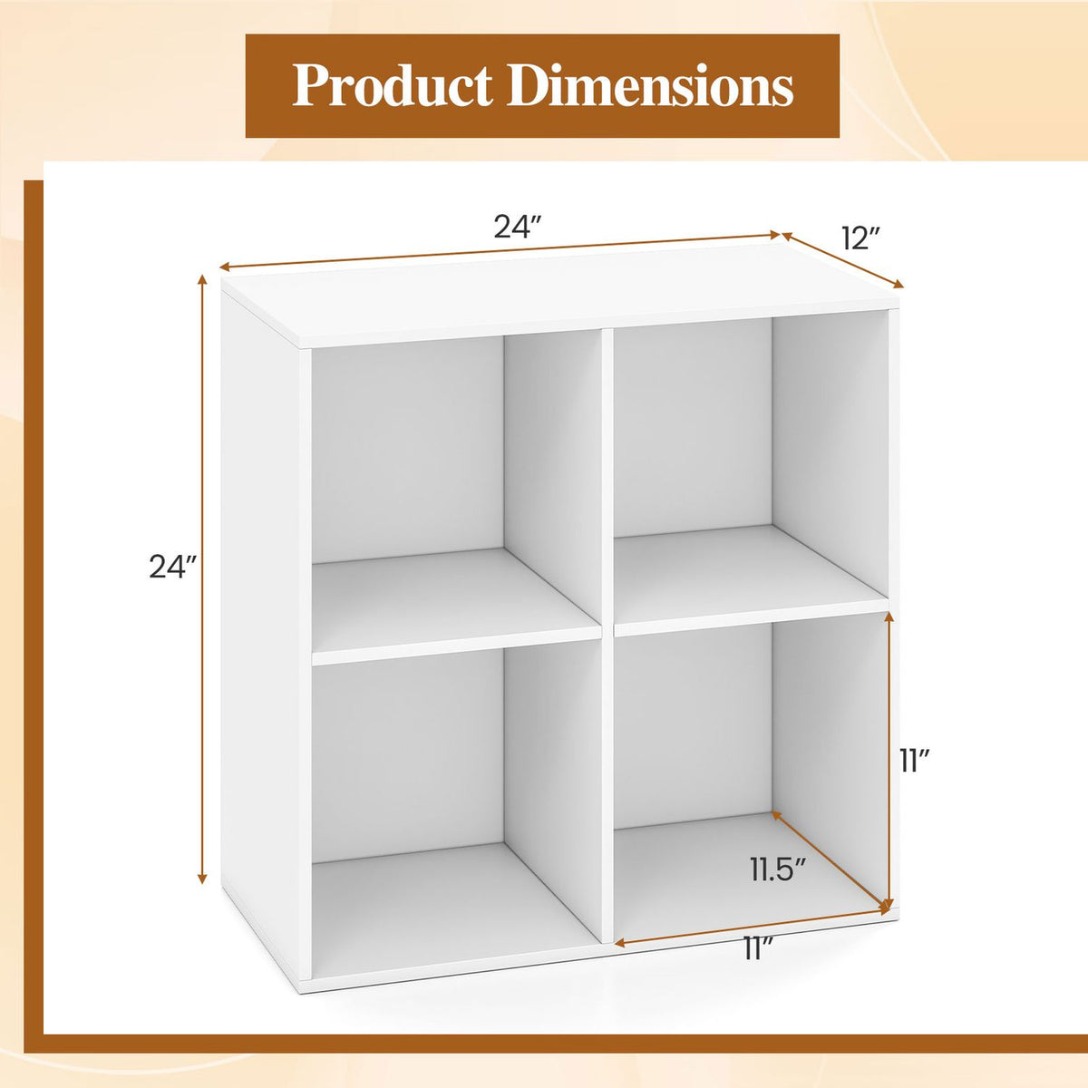4-Cube Book Shelf Tool-Free Assembly Wooden Bookshelf Modern Bookcase Storage Organizer-White
