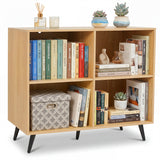 4-Cube Wooden Bookshelf Bookcase with 5 Metal Legs for Home