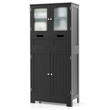 4 Door Freee-Standing Bathroom Cabinet with 2 Drawers and Glass Doors