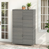 4-Door Rattan Vertical Storage Shed with Adjustable Shelves