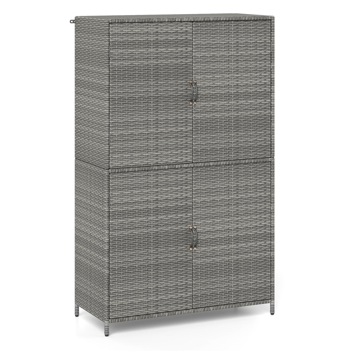 4-Door Rattan Vertical Storage Shed with Adjustable Shelves