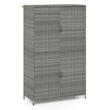 4-Door Rattan Vertical Storage Shed with Adjustable Shelves