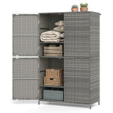 4-Door Rattan Vertical Storage Shed with Adjustable Shelves