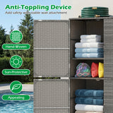 4-Door Rattan Vertical Storage Shed with Adjustable Shelves