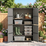 4-Door Rattan Vertical Storage Shed with Adjustable Shelves