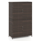 4-Door Rattan Vertical Storage Shed with Adjustable Shelves