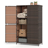 4-Door Rattan Vertical Storage Shed with Adjustable Shelves