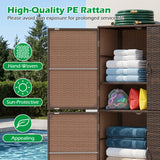 4-Door Rattan Vertical Storage Shed with Adjustable Shelves