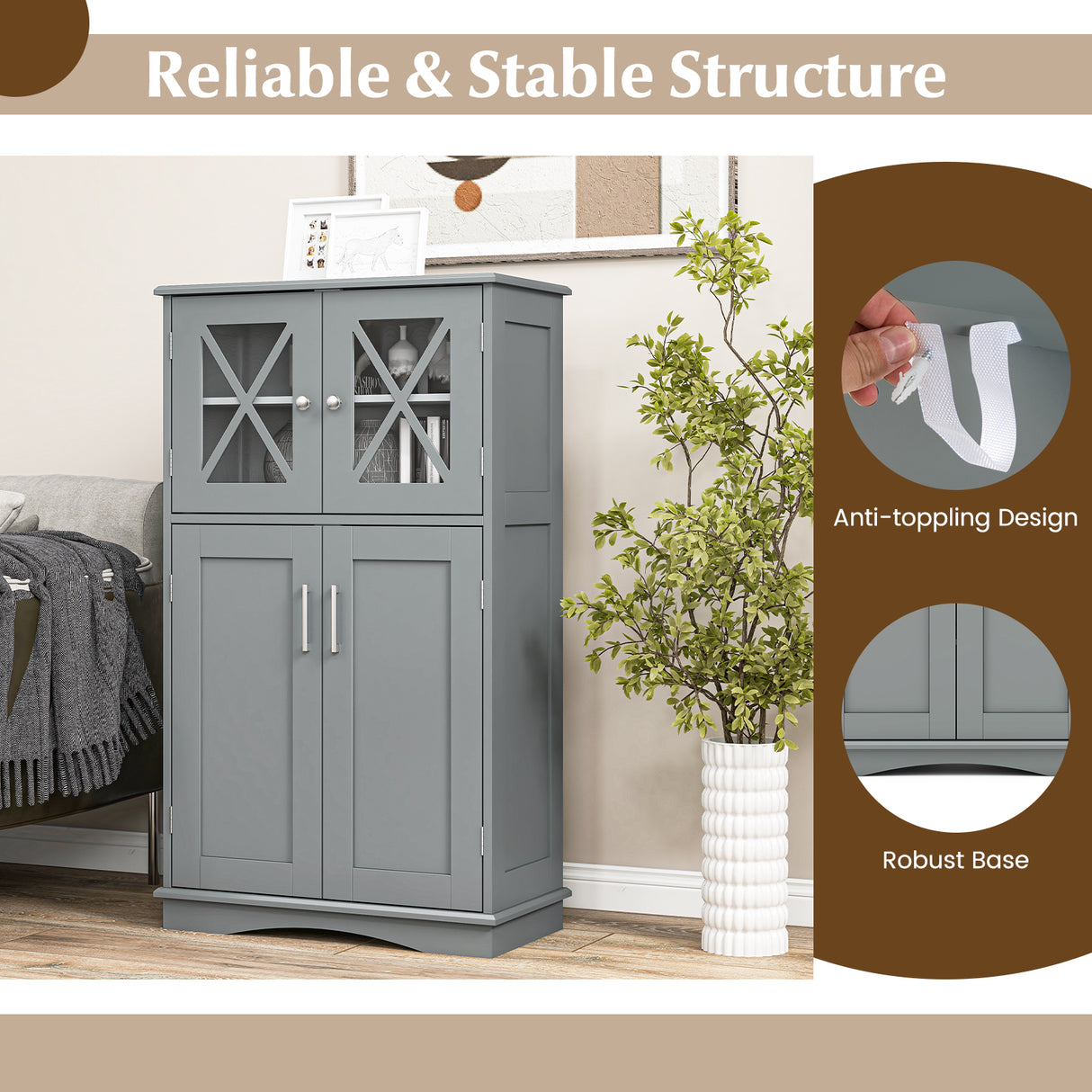 4 Doors Freeestanding Bathroom Floor Cabinet with Adjustable Shelves