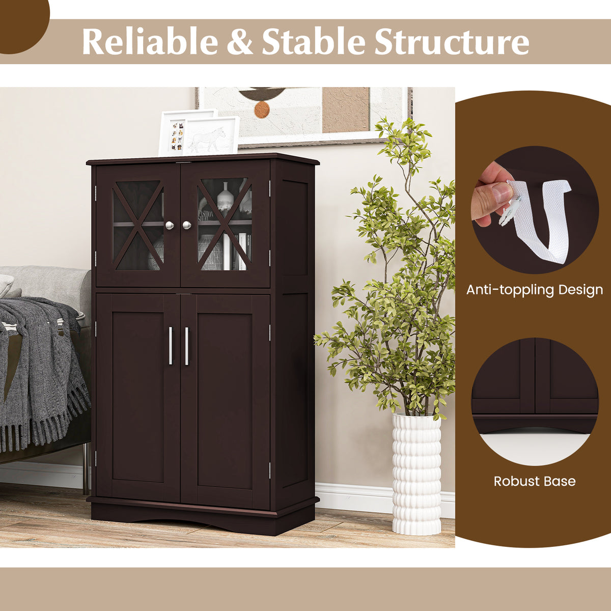 4 Doors Freeestanding Bathroom Floor Cabinet with Adjustable Shelves