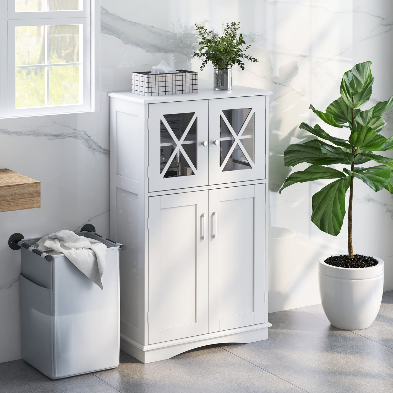 4 Doors Freeestanding Bathroom Floor Cabinet with Adjustable Shelves