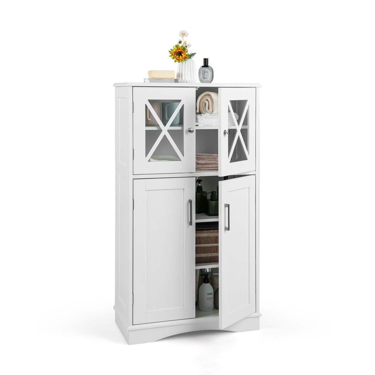 4 Doors Freeestanding Bathroom Floor Cabinet with Adjustable Shelves