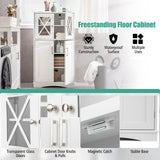 4 Doors Freeestanding Bathroom Floor Cabinet with Adjustable Shelves