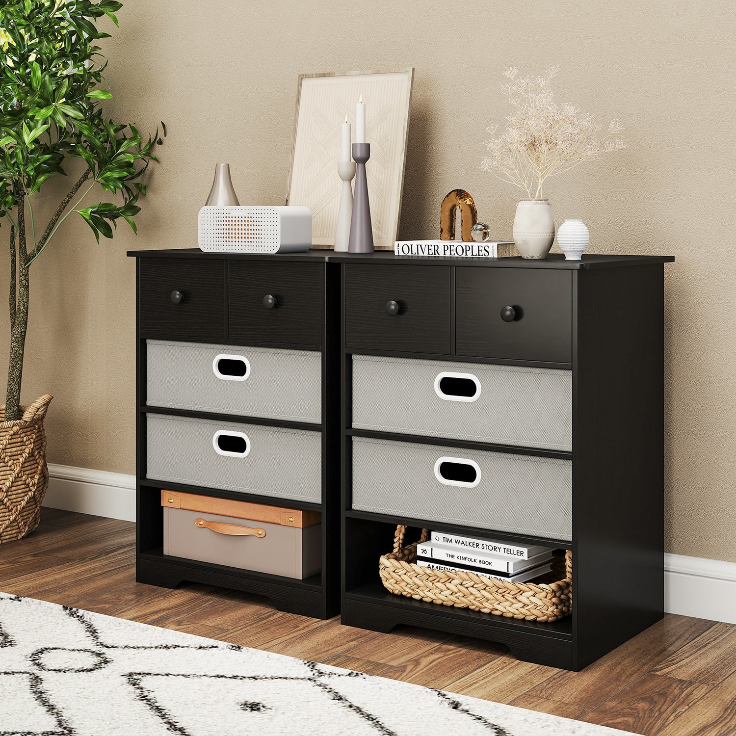 4-Drawer Dresser Modern Chest Storage Organizer with Open Shelves