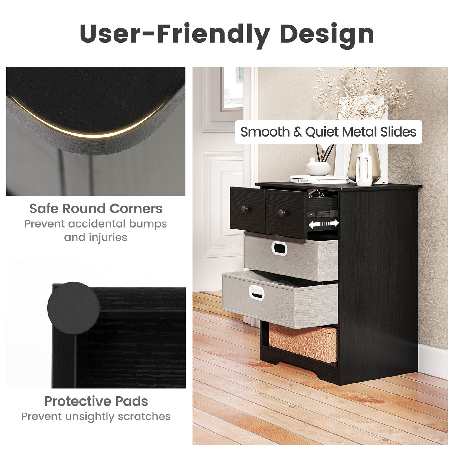 4-Drawer Dresser Modern Chest Storage Organizer with Open Shelves