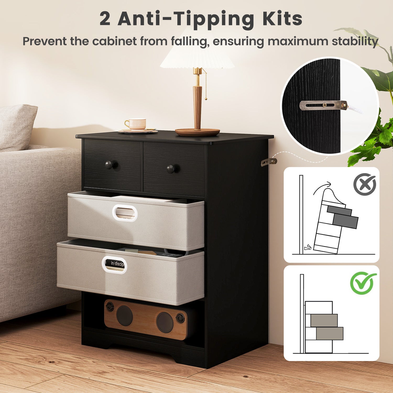 4-Drawer Dresser Modern Chest Storage Organizer with Open Shelves