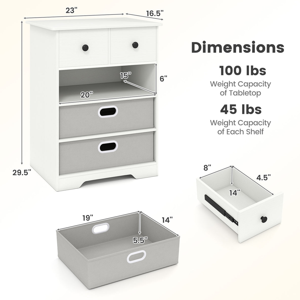 4-Drawer Dresser Modern Chest Storage Organizer with Open Shelves