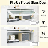 4 Drawer Modern Storage Cabinet with Flip Up Fluted Glass Door-Gray and White