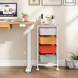 4-Drawer Rolling Storage Cart Mobile Utility Organizer with Wooden Tabletop and Lockable Wheels