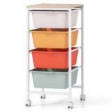 4-Drawer Rolling Storage Cart Mobile Utility Organizer with Wooden Tabletop and Lockable Wheels