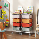 4-Drawer Rolling Storage Cart Mobile Utility Organizer with Wooden Tabletop and Lockable Wheels