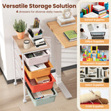 4-Drawer Rolling Storage Cart Mobile Utility Organizer with Wooden Tabletop and Lockable Wheels