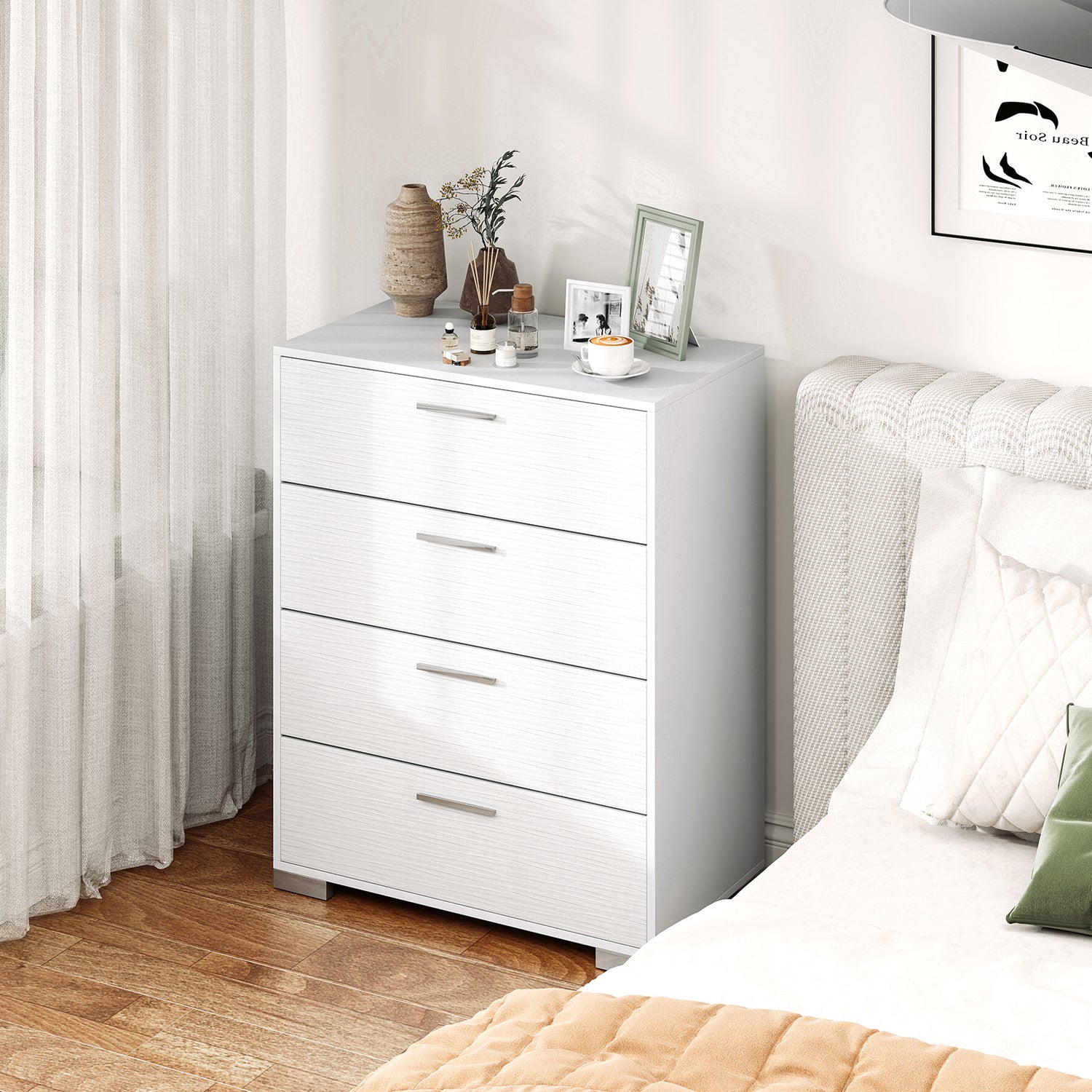 4 Drawer Storage Cabinet with Metal Legs Handles with Anti-Toppling Devices