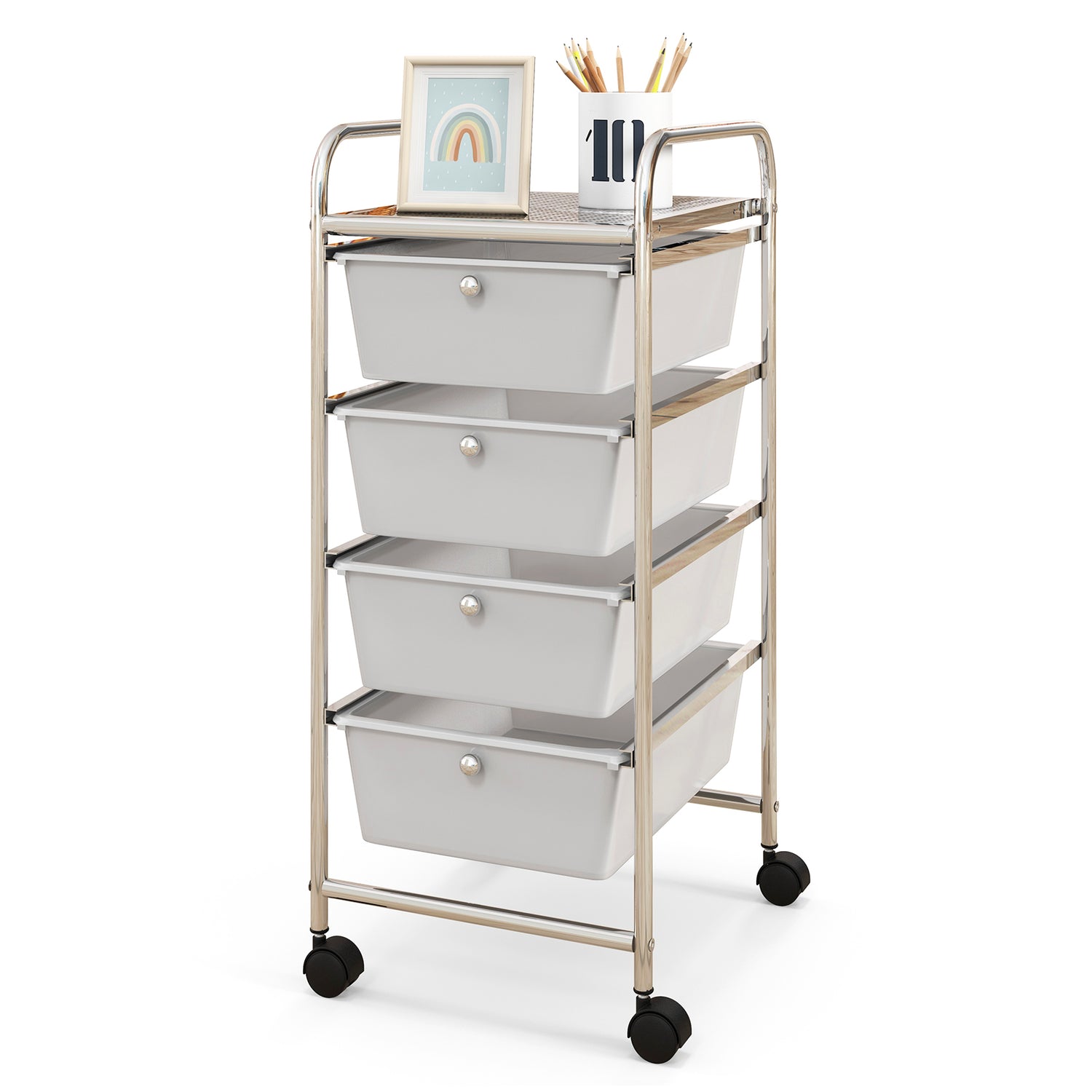 4-Drawer Cart Storage Bin Organizer Rolling with Plastic Drawers