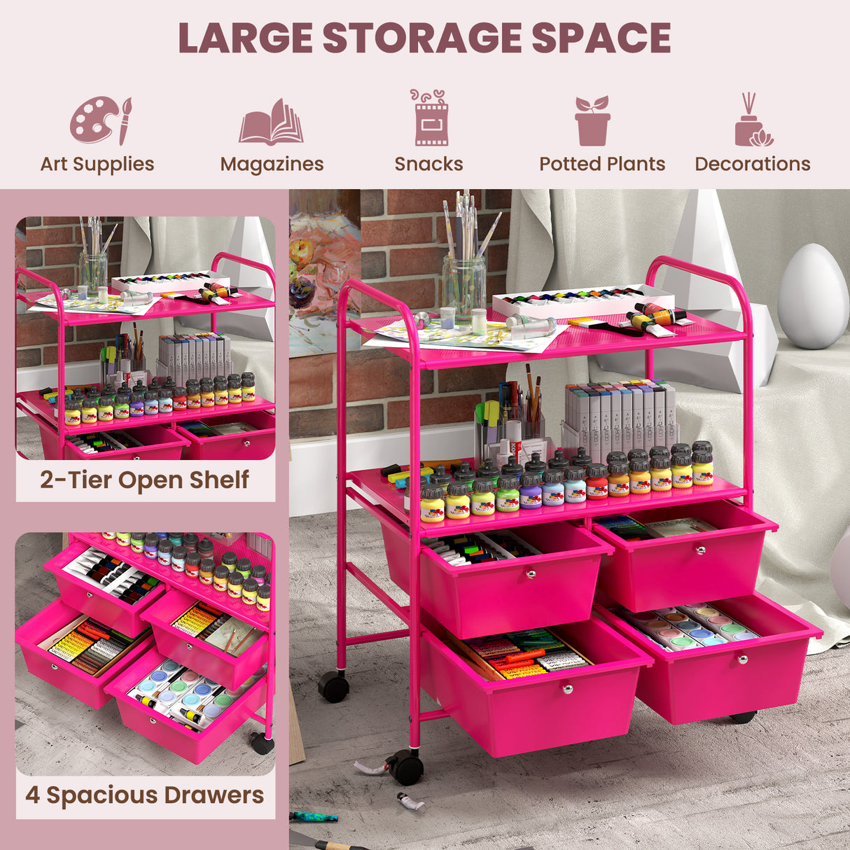 4 Drawers Shelves Rolling Storage Cart Rack