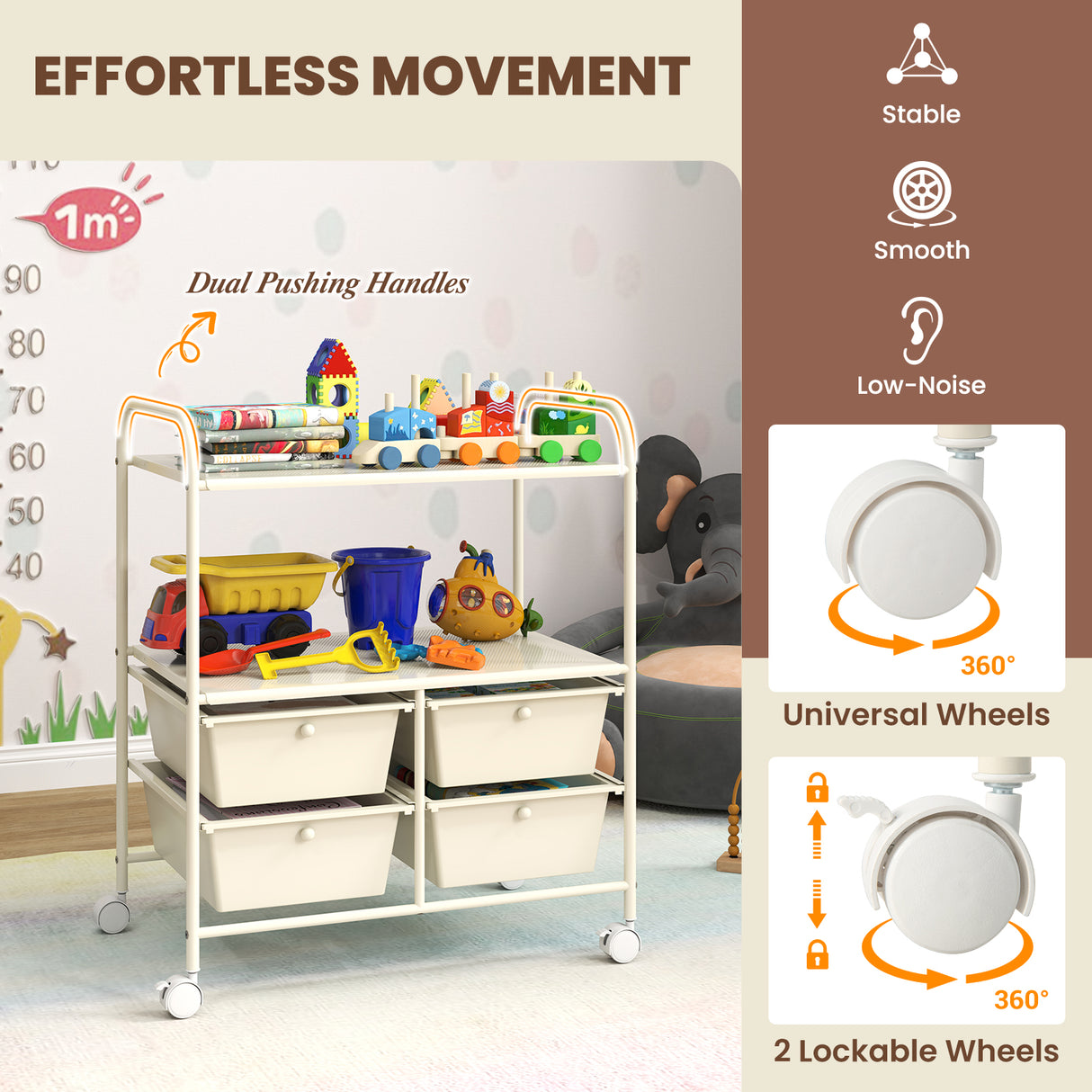 4 Drawers Shelves Rolling Storage Cart Rack