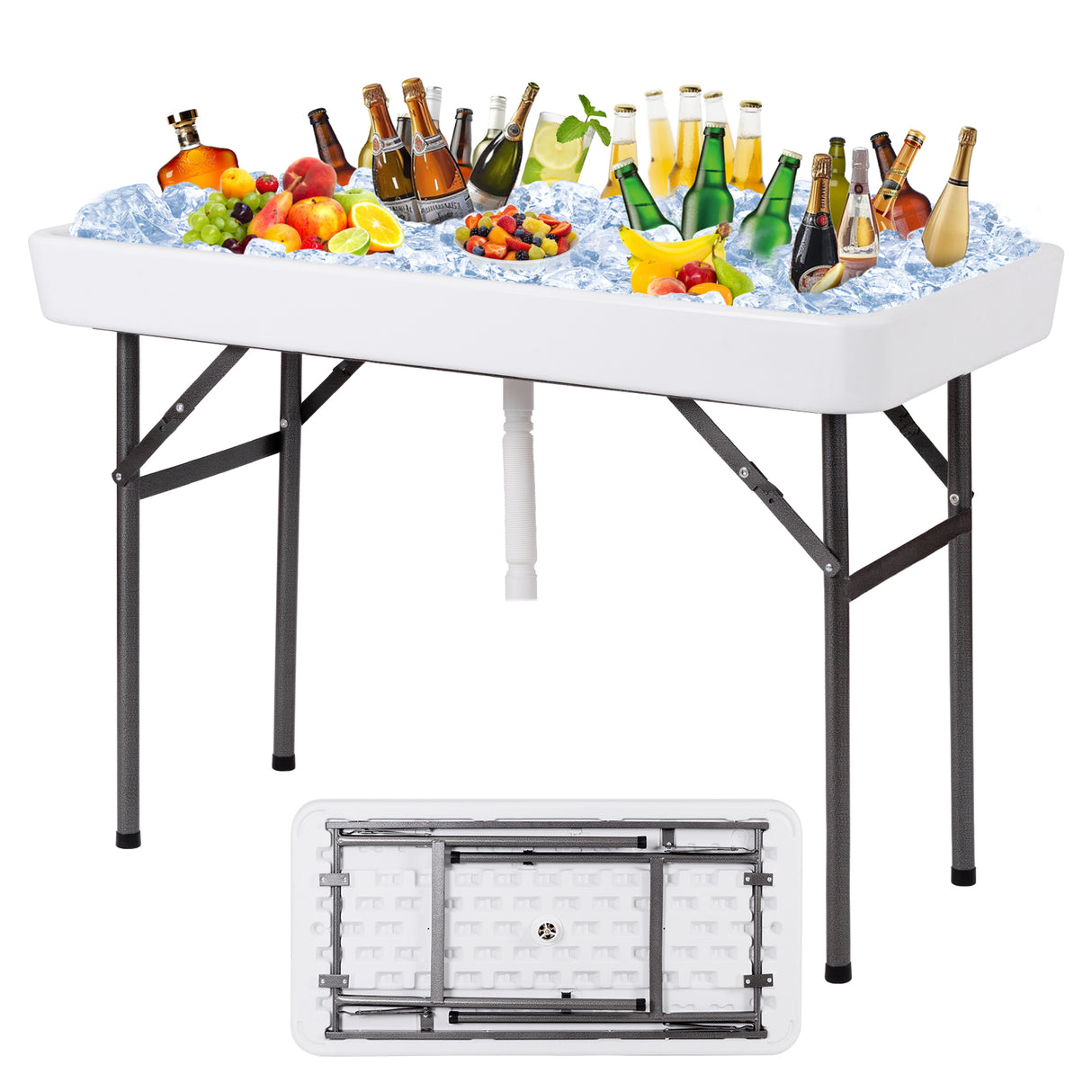4 Feet Plastic Party Ice Folding Ice Table with Matching Skirt-White