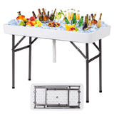 4 Feet Plastic Party Ice Folding Ice Table with Matching Skirt-White