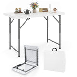4 Feet Portable Camping Table with HDPE Tabletop and Metal Legs-White
