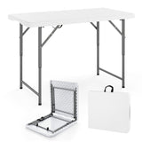 4 Feet Portable Camping Table with HDPE Tabletop and Metal Legs-White